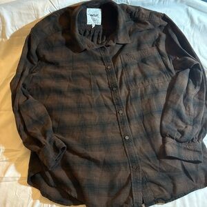 Aerie Women’s Dark Brown Plaid Button Down Shirt